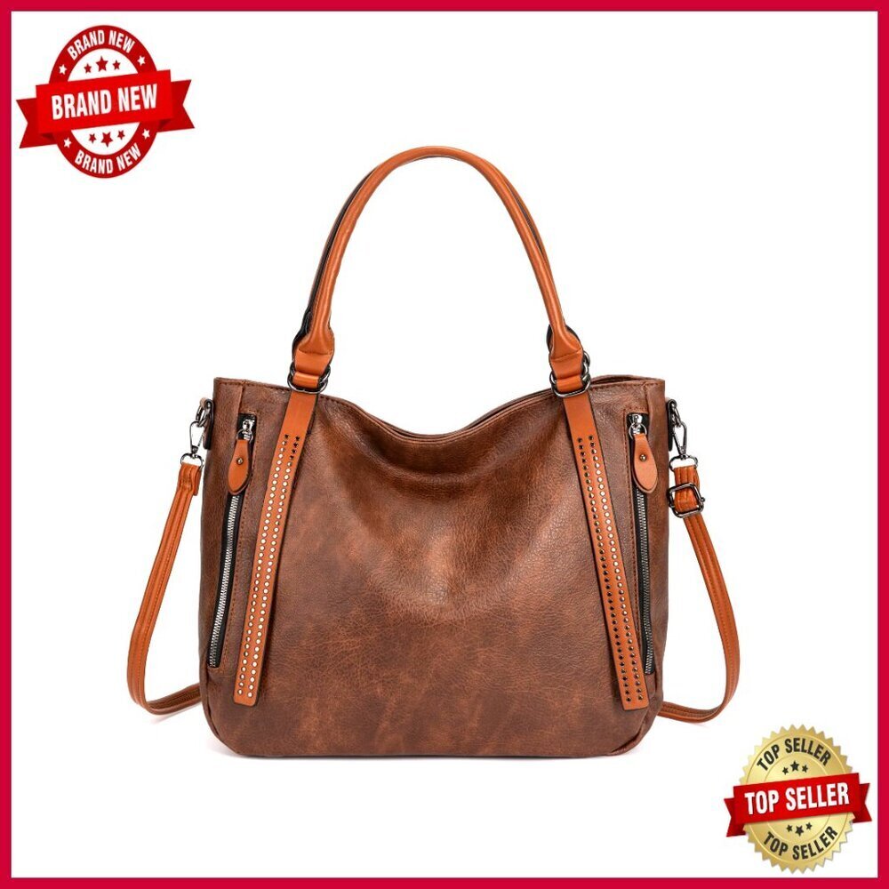 Large Vegan Leather Tote Bag with Adjustable Strap, Laptop Compatible